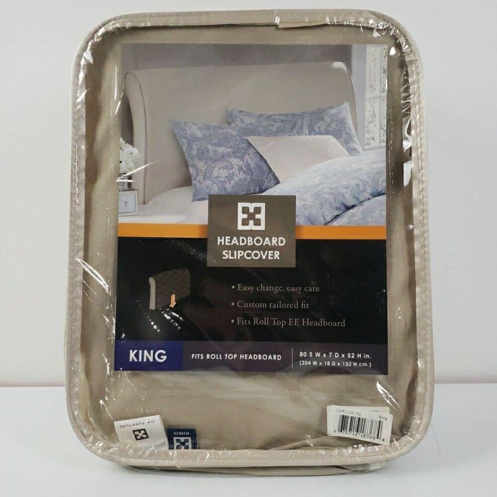 Bed Headboard Slipcover Fits Roll Top Sz King 80.5W x 7D x 52H in Beige